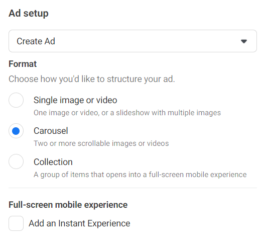 Facebook ads format